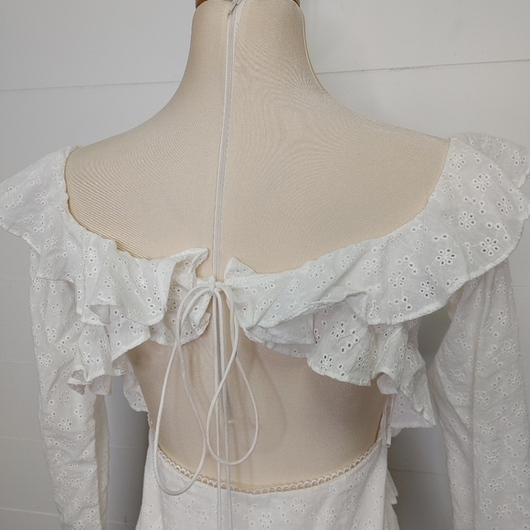 Sabo Luxe White Eyelet Ruffle Mini Dress Size 8 - Picture 7 of 14